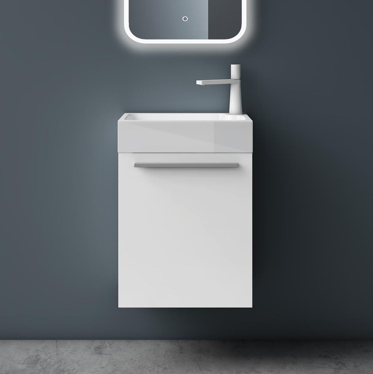 glasvilla Ensemble de Meubles de Salle de Bain Petit Meuble Sous-Vasque 46 cm Meuble Bas avec Vasque Blanche en Solid Surface pour WC Invités Pisa