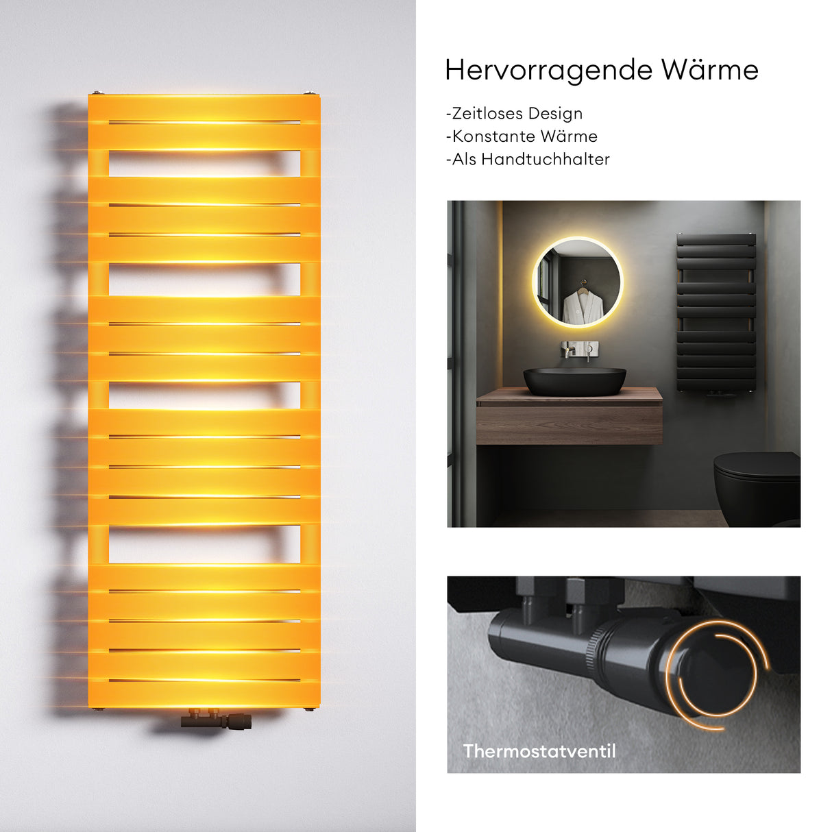 glasvilla Radiateur de Salle de Bain Raccordement Latéral Plat et Raccordement Central Radiateur Panneau Chauffe-Serviettes Horizontal FH