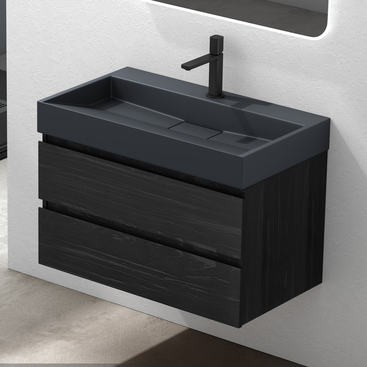 lavabo Glasvilla, lavabo à poser, lavabo suspendu, meuble vasque suspendu avec bonde, en fonte minérale, zone de vasque rectangulaire col19