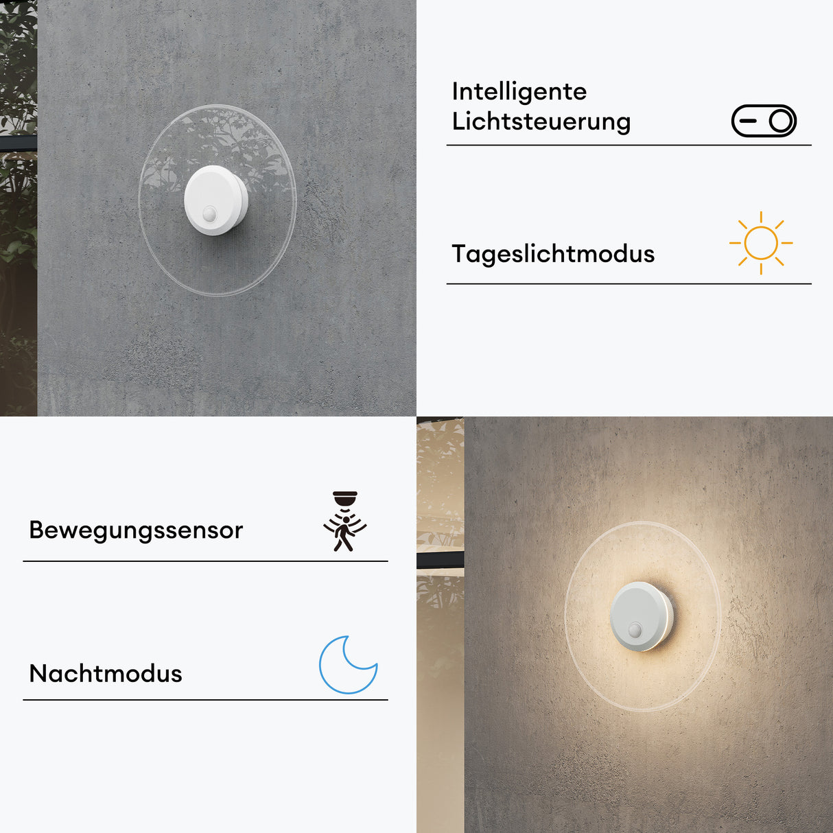 glasvilla Wandleuchte Außen 6W LED Wandlampe | Außenleuchte Wegeleuchte für Garten, 3000K mit Bewegungsmelder | Außenlampe ⌀300X65mm IP65 LunaLights