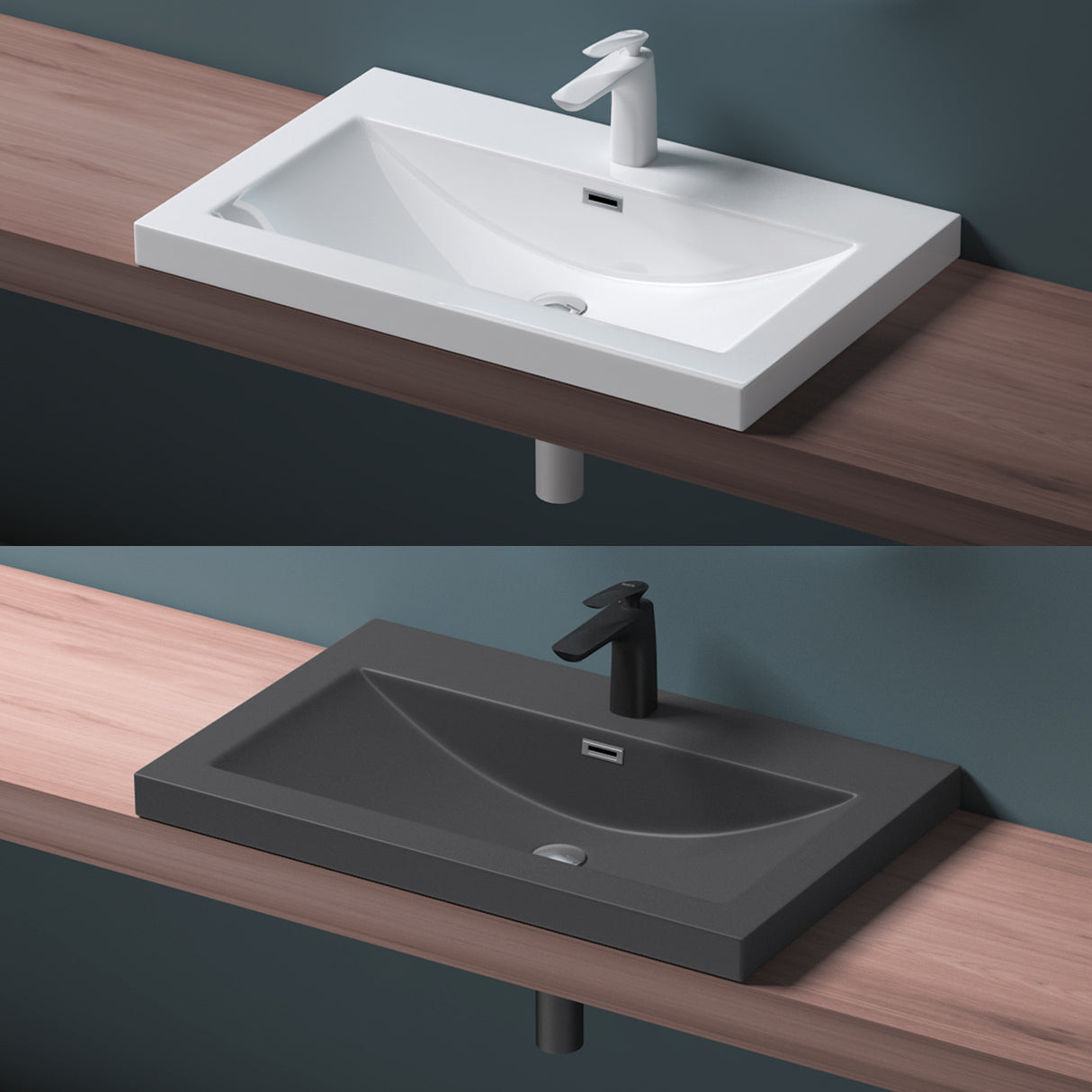 Lavabo Glasvilla, vasque encastrée, meuble-lavabo, en fonte minérale, rectangulaire, 1 trou de robinetterie, avec trop-plein, Col01