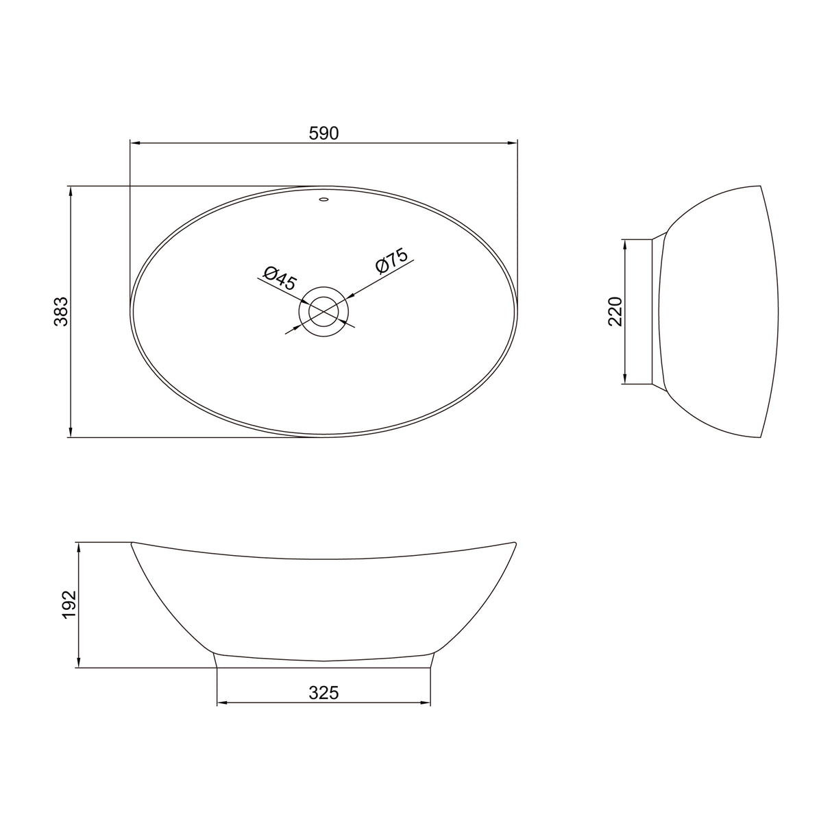 Vasque à poser ovale Glasvilla en céramique 59 x 38 cm, avec revêtement nano, réf. Br818