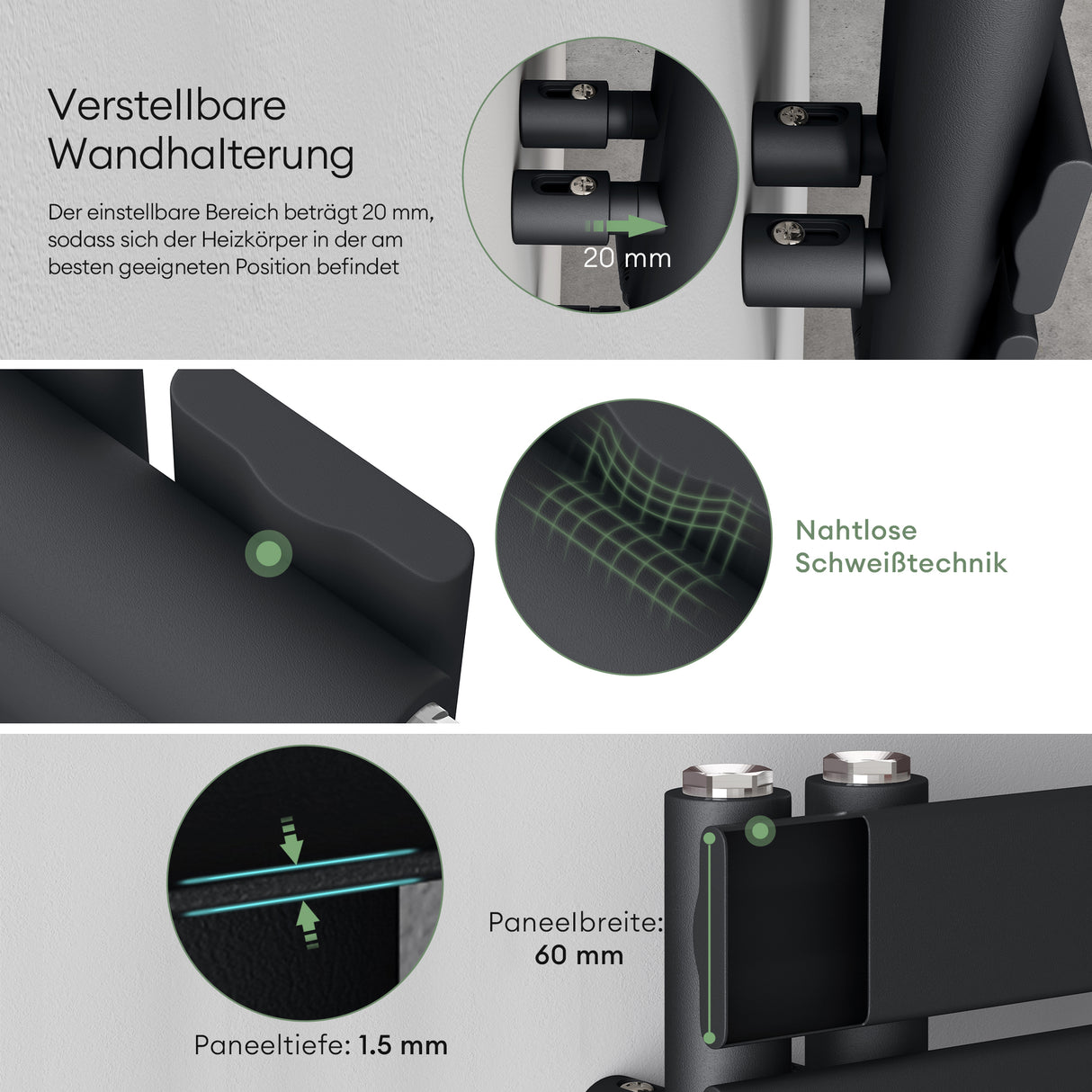 glasvilla Badheizkörper Elektrisch Seitenanschluss Handtuchheizkörper Handtuchhalter Handtuchwärmer Badheizung FN mit Heizstab 02