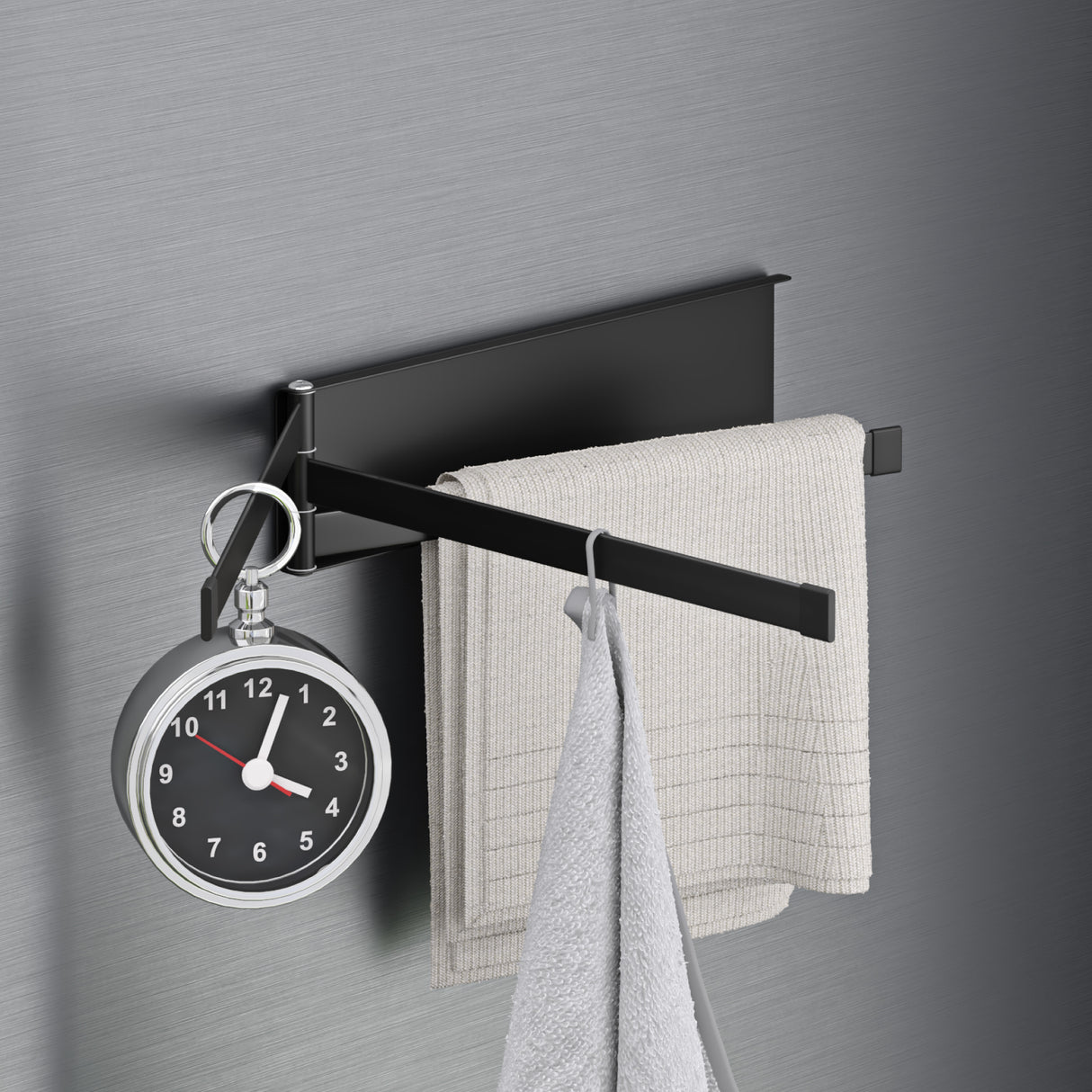 Porte-serviettes Glasvolla sans perçage, pivotant à 180° avec 3 bras, barre porte-serviettes auto-adhésive ou magnétique, porte-serviettes pour salle de bain et cuisine Folda-02