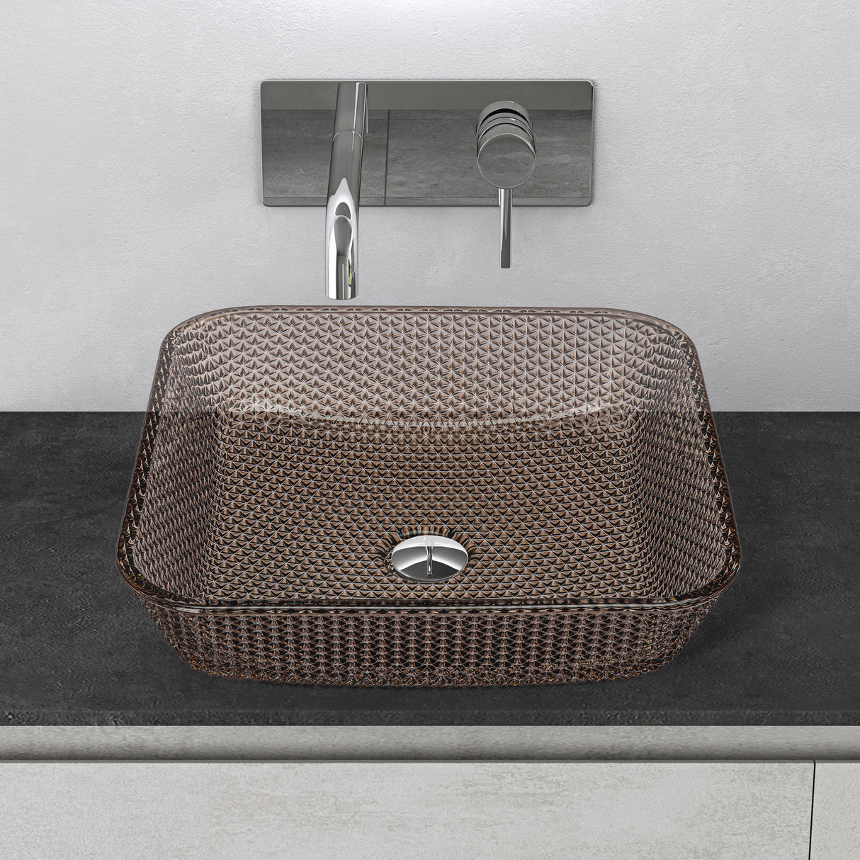 Lavabo en verre à poser Glasvilla, vasque rectangulaire, dimensions L x P x H : 40 x 40 x 11 cm (Minerva03)