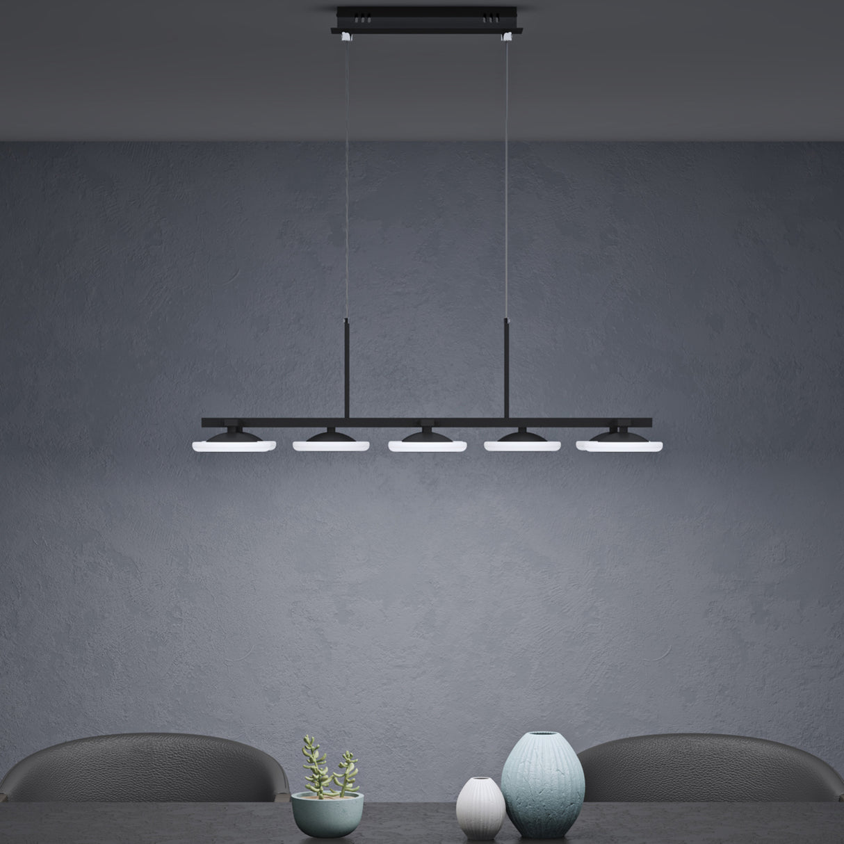 Suspension Glasvilla 72 cm, lampe LED dimmable avec télécommande, température de couleur 3000K/4000K/6000K, câble ajustable, 32 W, noir mat, idéale pour salle à manger, salon ou chambre.