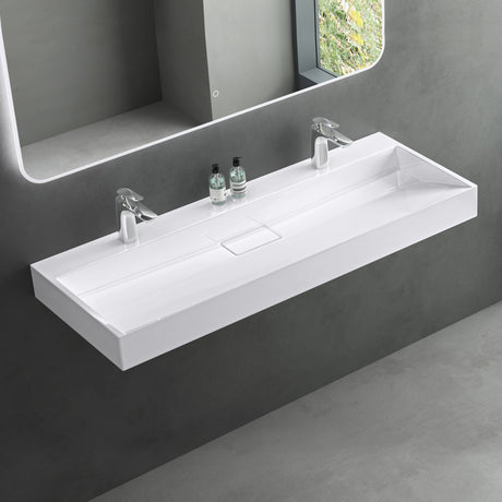 glasvilla Waschbecken Aufsatzwaschbecken Hängewaschbecken Hängewaschtisch inkl. Ablaufgarnitur Mineralguss Rechteckig Waschplatz col19