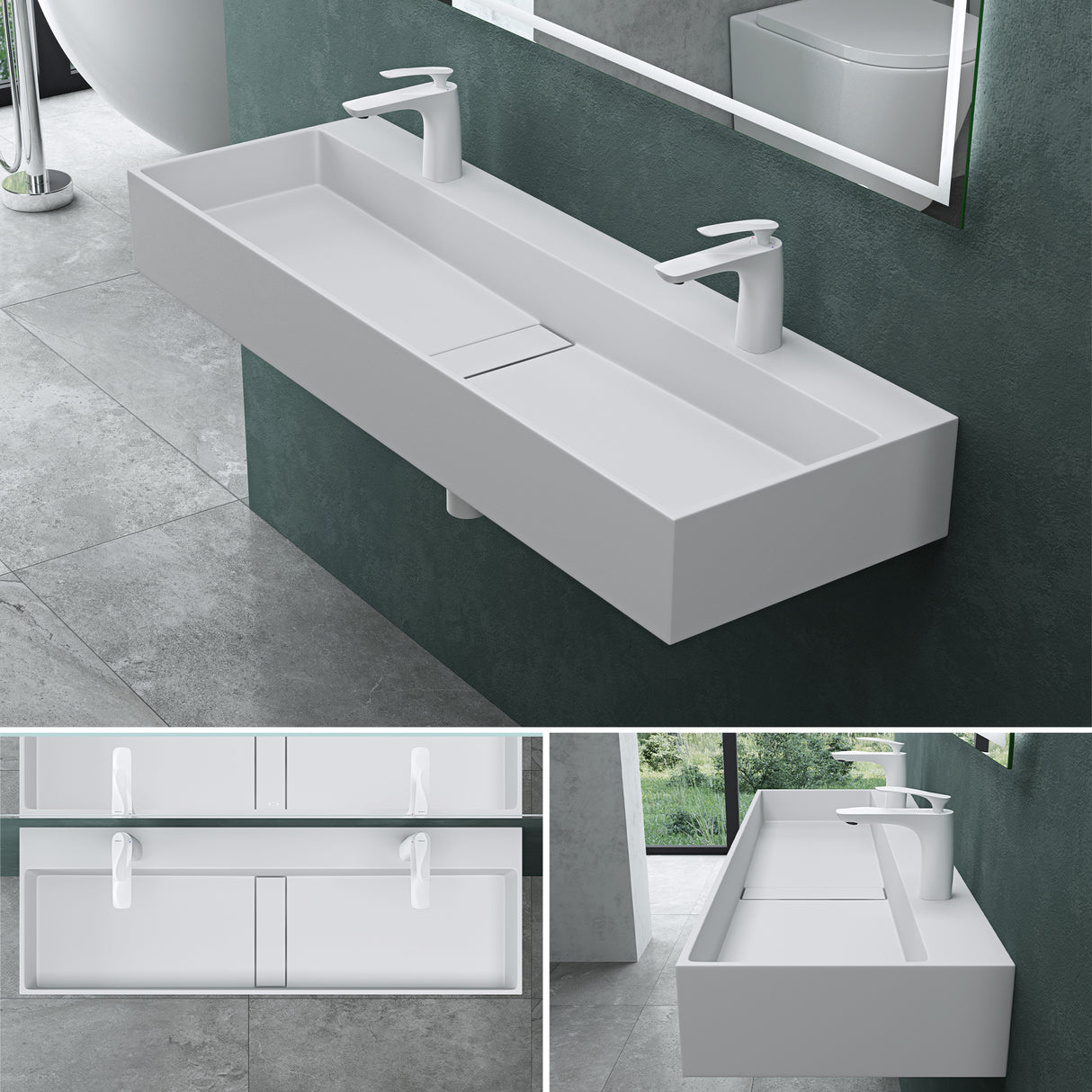 glasvilla Lavabo da Appoggio da Marmo Fuso Lavabo Bagno Sospeso Lavandino Bagno con Foro per la Rubinetteria Col6028