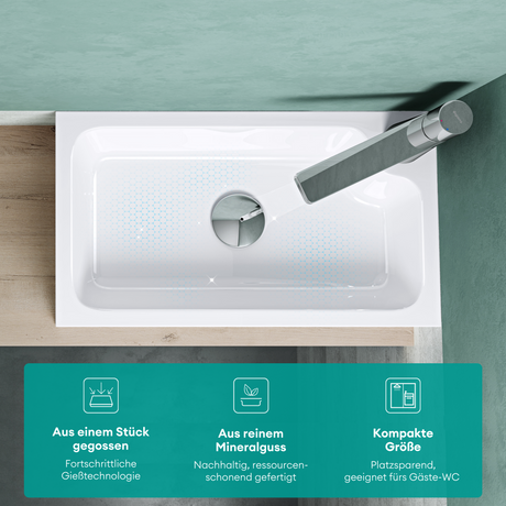 glasvilla Vasque à Poser WC Invités Vasque à Poser avec Trou pour Robinet 46x26x11 cm Petite Vasque Rectangulaire en Solid Surface Colossum101