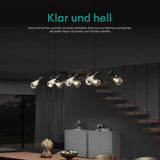 Suspension Glasvilla 120 cm, lampe LED suspendue 8 lumières 4000K, câble réglable E27, noire, idéale pour salle à manger, salon ou chambre.