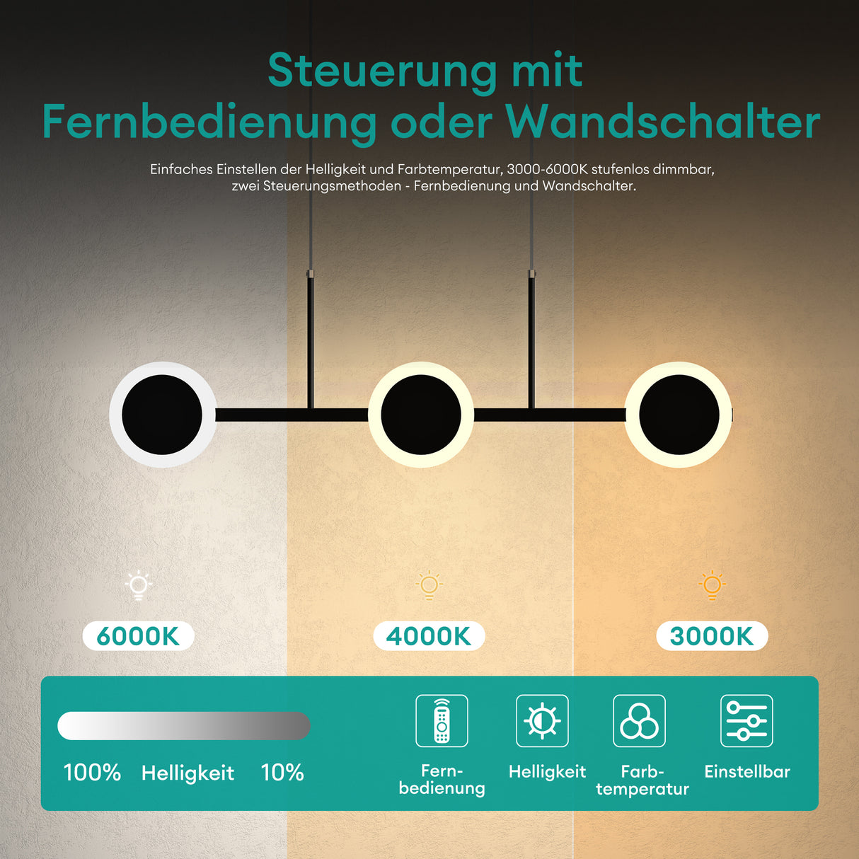 pendelleuchte LED colgante regulable con control remoto cable ajustable lámpara colgante para comedor sala de estar dormitorio