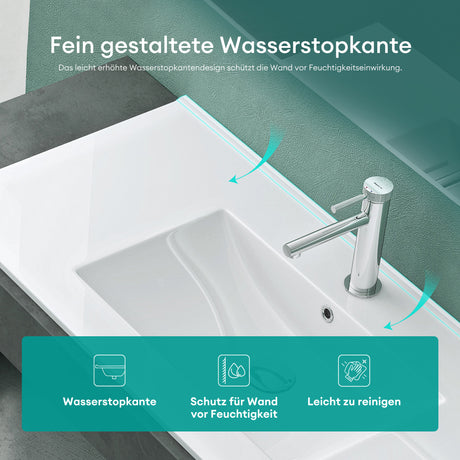 glasvilla Lavabo Lavabo empotrado Mueble de baño Blanco brillante de cerámica con recubrimiento nano Rectangular Bruselas911