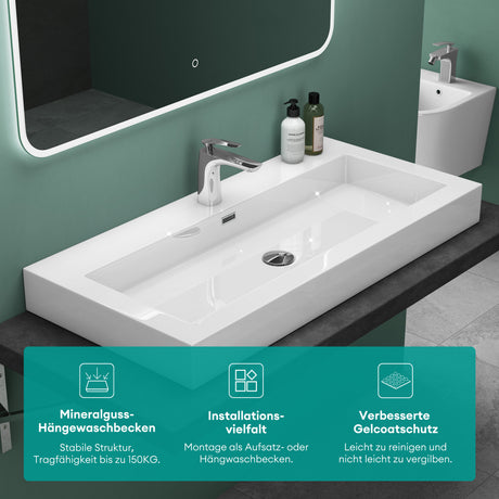 lavabo glasvilla Col18 lavabo suspendido lavabo sobre encimera de mineral 1 orificio para grifo rectangular