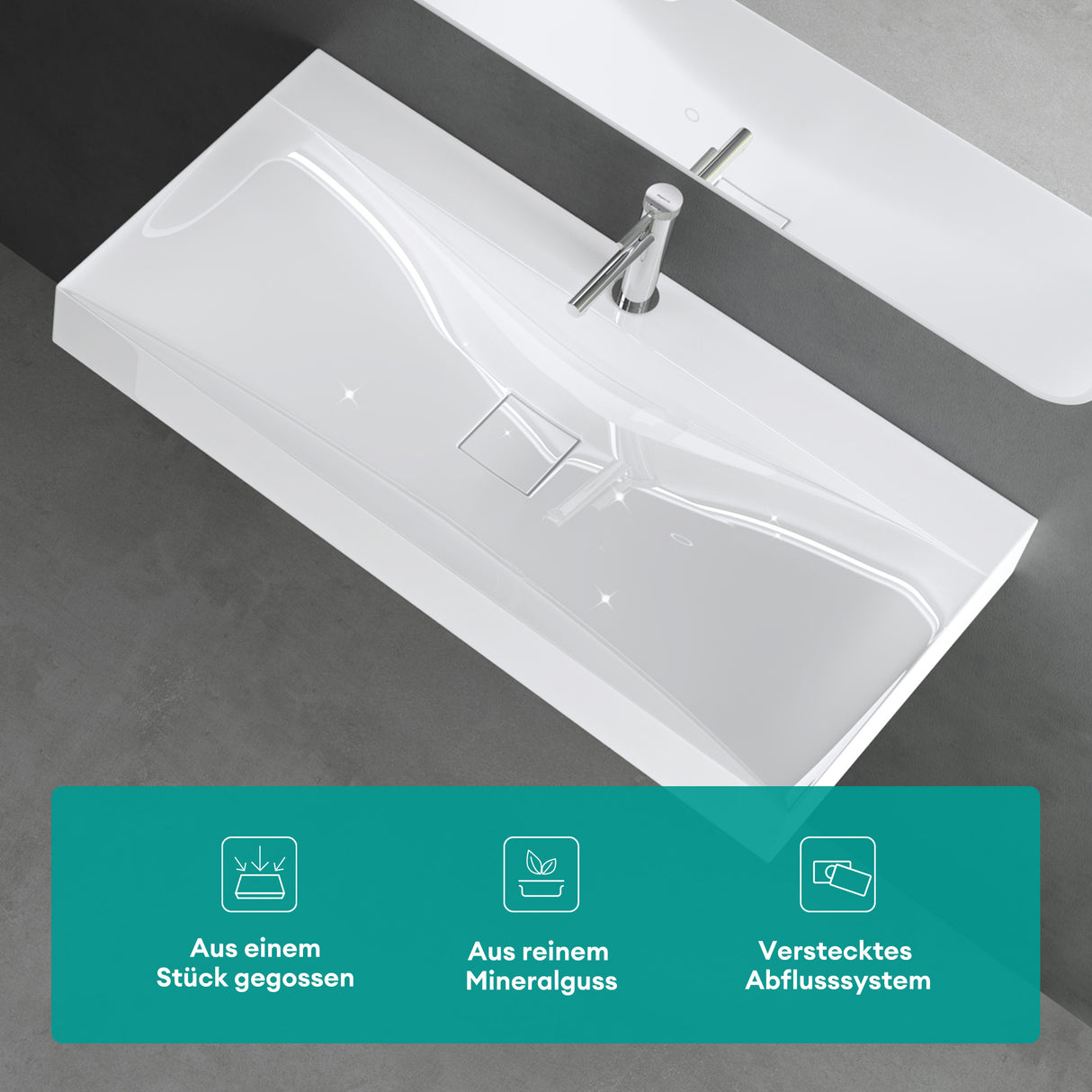 Lavabo Glasvilla, lavabo suspendu, lavabo à poser en matériau minéral moulé, Col810