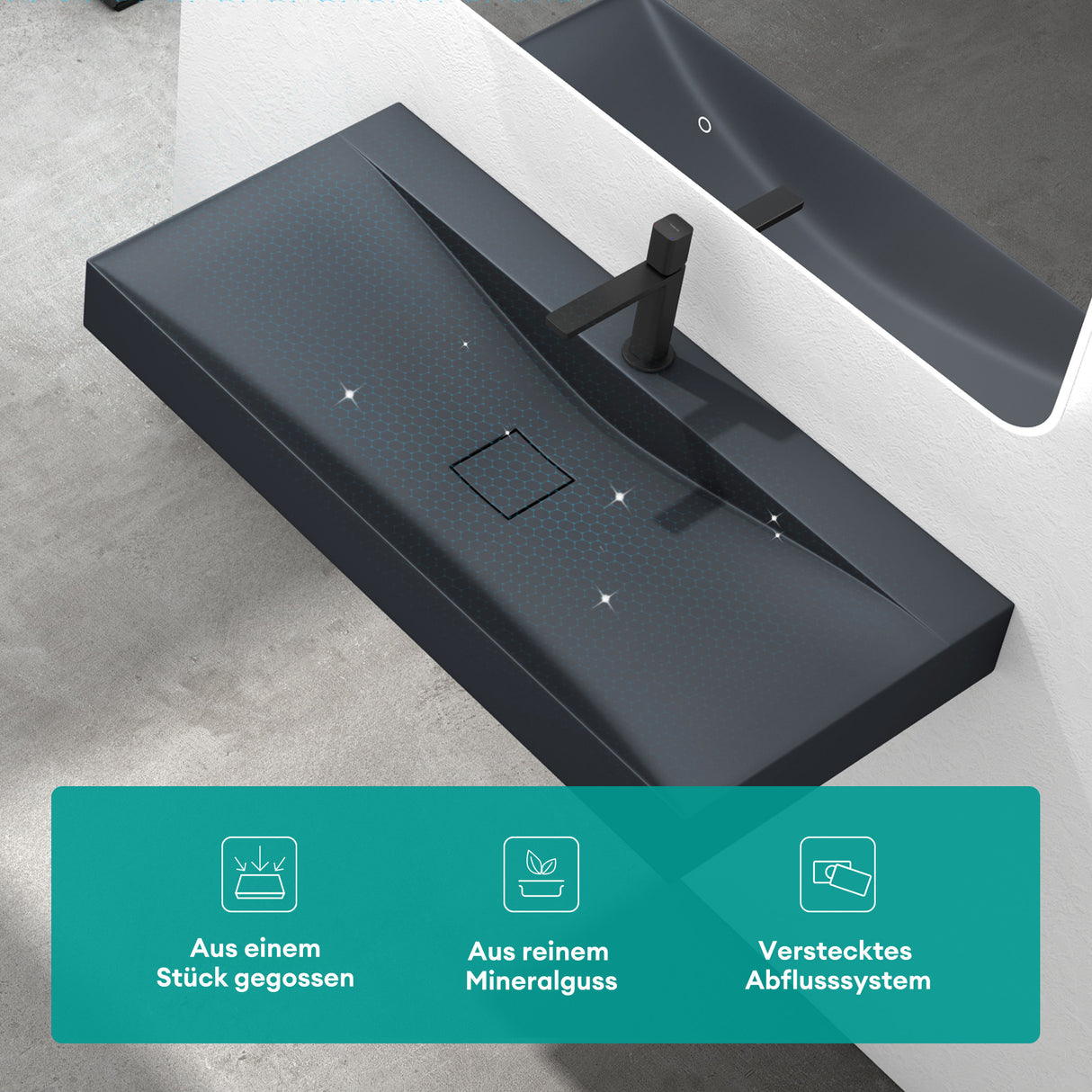 Lavabo Glasvilla, lavabo suspendu, lavabo à poser en matériau minéral moulé, Col810