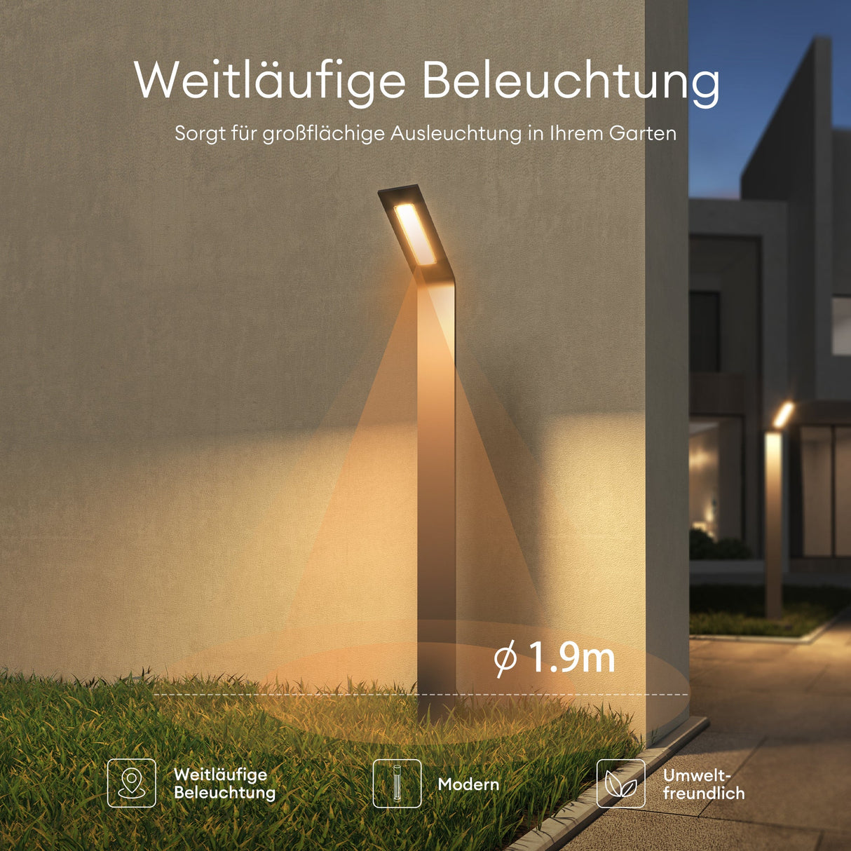glasvilla Éclairage Extérieur IP65 | Éclairage de Chemin Extérieur | Borne Lumineuse pour Jardin, Lampadaire 3000K | Lampe d’Extérieur Lampadaire 6W Pfadfinder