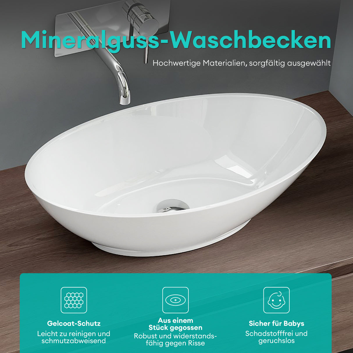 glasvilla lavabo de encimera lavabo cuenco mueble de baño de mineral ovalado Col807