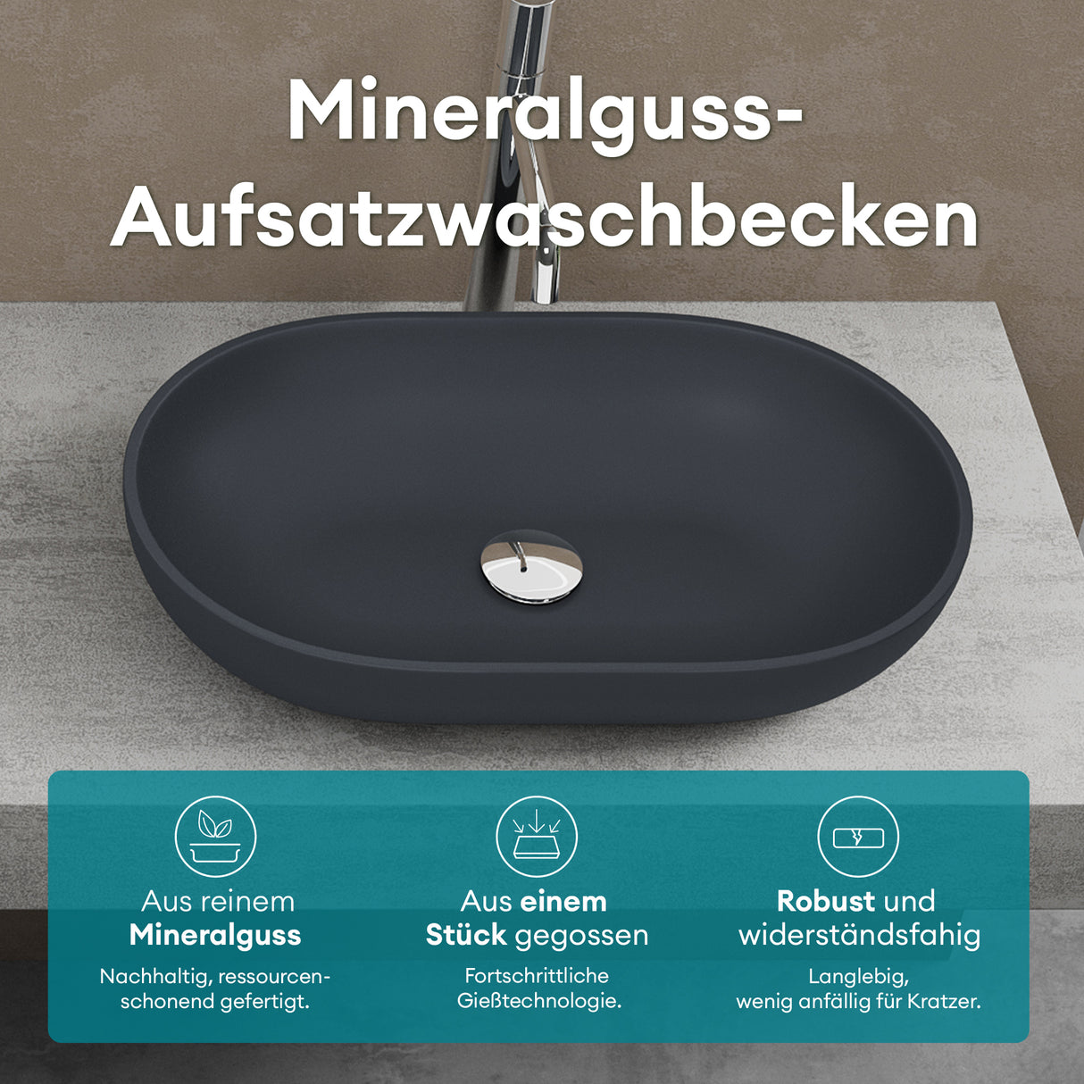 Lavabo Glasvilla, lavabo à poser en fonte minérale, vasque Col808