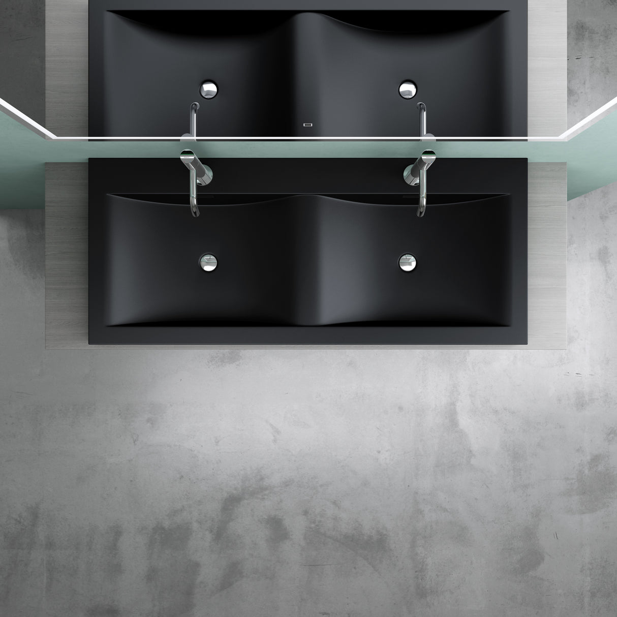 Lavabo Glasvilla, vasque encastrée, meuble sous-vasque, 2 vasques, en fonte minérale, rectangulaire, 2 trous de robinetterie, avec trop-plein, Col03