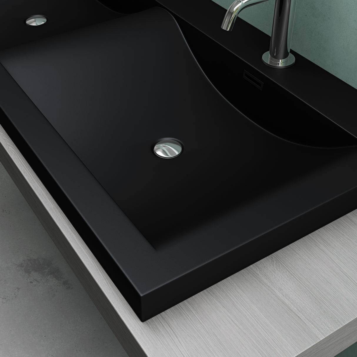 Lavabo Glasvilla, vasque encastrée, meuble sous-vasque, 2 vasques, en fonte minérale, rectangulaire, 2 trous de robinetterie, avec trop-plein, Col03