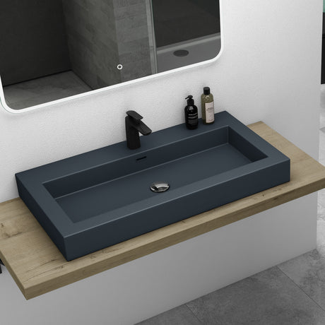 lavabo glasvilla Col18 lavabo suspendido lavabo sobre encimera de mineral 1 orificio para grifo rectangular