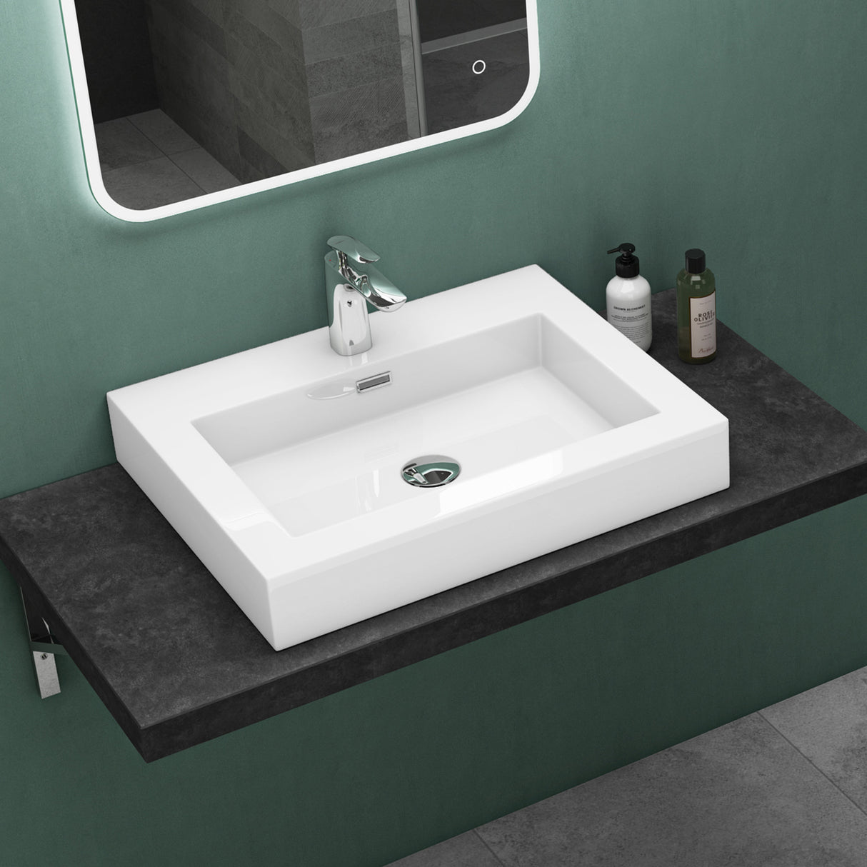 Lavabo Glasvilla Col18, lavabo suspendu, lavabo à poser, en fonte minérale, 1 trou de robinetterie, rectangulaire