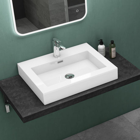 lavabo glasvilla Col18 lavabo suspendido lavabo sobre encimera de mineral 1 orificio para grifo rectangular