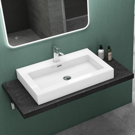 lavabo glasvilla Col18 lavabo suspendido lavabo sobre encimera de mineral 1 orificio para grifo rectangular