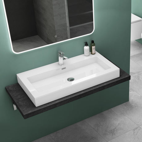 lavabo glasvilla Col18 lavabo suspendido lavabo sobre encimera de mineral 1 orificio para grifo rectangular