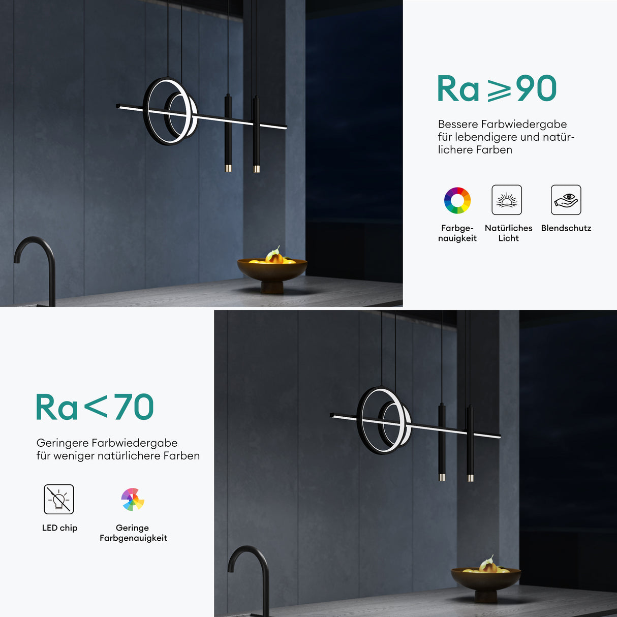 Suspension Glasvilla 100 cm, lampe LED suspendue, design linéaire, 3000K/4000K/6000K, câble réglable, 38W, idéale pour salle à manger, salon ou chambre.