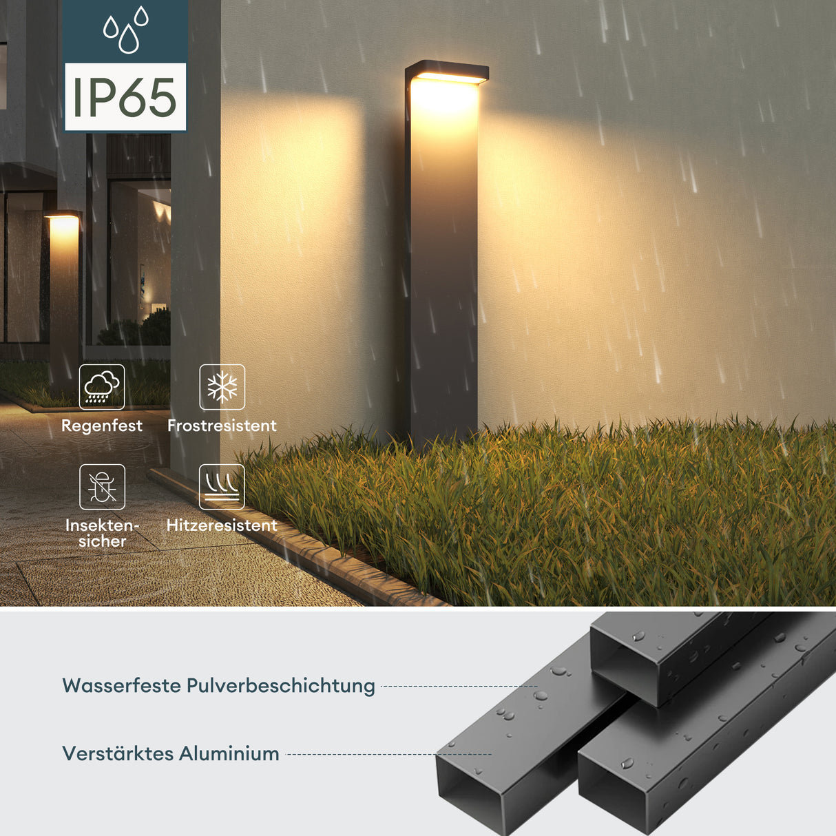 glasvilla Lampe d’Extérieur 10x6x60cm IP65 | Éclairage de Chemin Extérieur | Borne Lumineuse pour Jardin, Lampadaire 3000K | Lampadaire d’Extérieur 6W LumaTorch