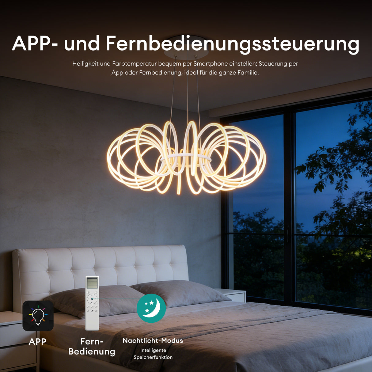 glasvilla Pendelleuchte Esstisch, 61cm LED Moderne Hängelampe Sandweiß, stufenlos dimmbar 3000K–6000K, höhenverstellbare Design 120W Esstischlampe mit Fernbedienung & Wandschalter Nuvora05