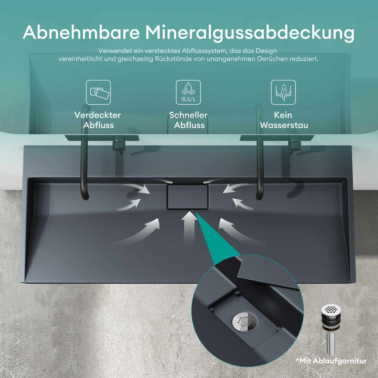 Lavabo Glasvilla Col19 Mineralguss moderno con válvula incluida