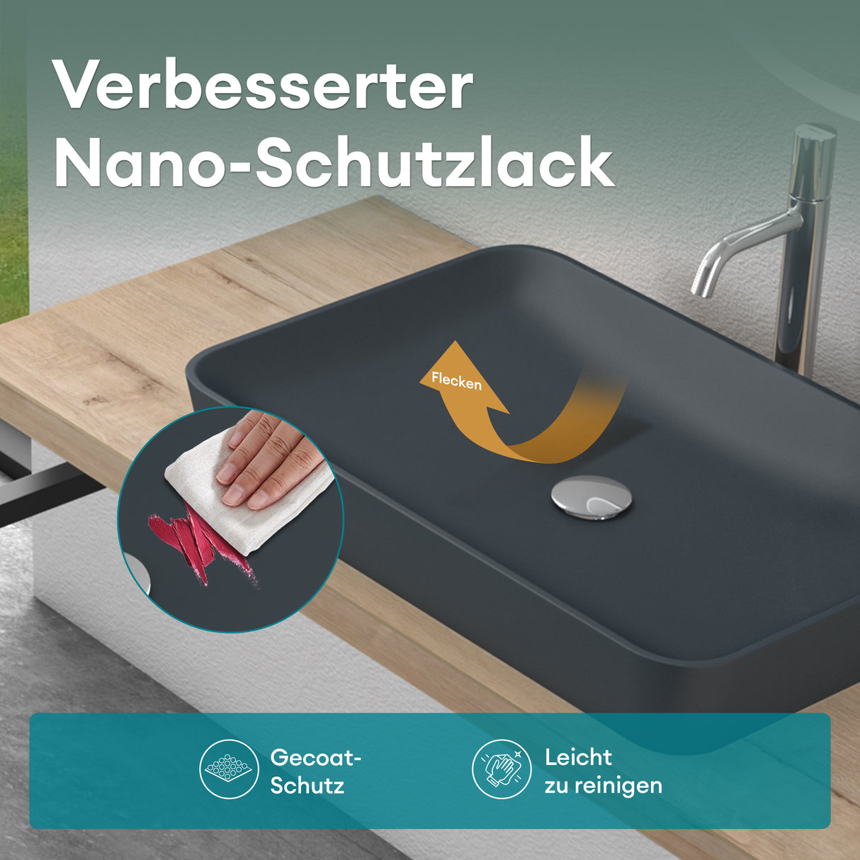 Vasque Glasvilla, vasque à poser en matériau minéral moulé, meuble-lavabo avec raccords DIN standard Col815