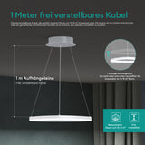 Suspension Glasvilla 50 cm, lampe LED suspendue, design ondulé dynamique, température de couleur réglable 3000K/4000K/6000K, câble 16W, idéale pour salle à manger, salon ou chambre.