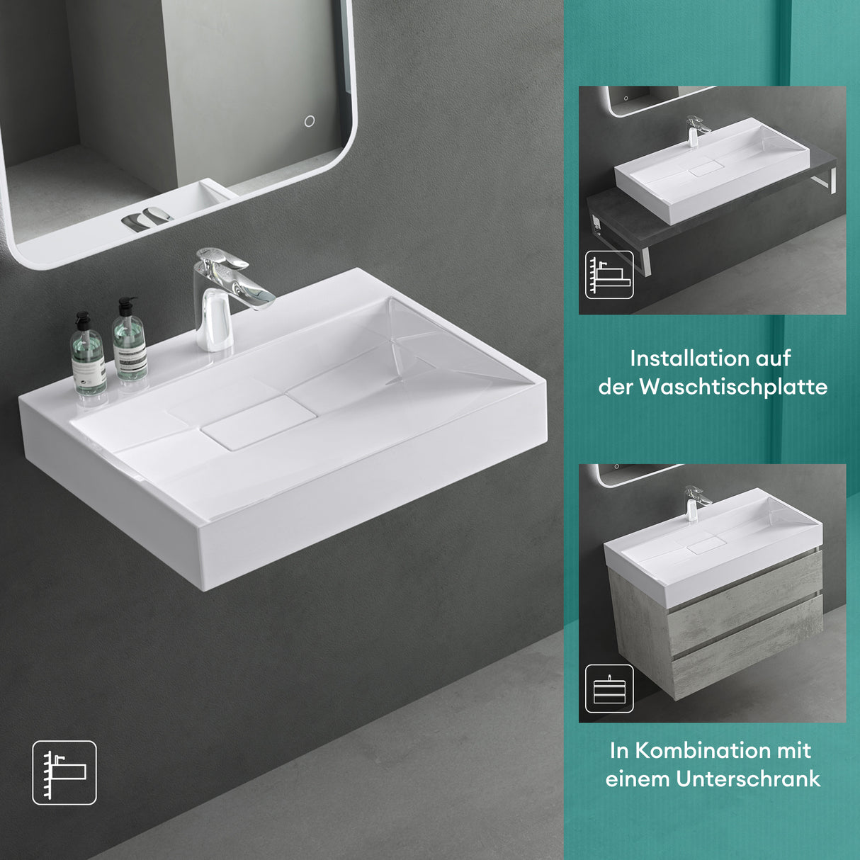 Lavabo Glasvilla Col19 Mineralguss moderno con válvula incluida