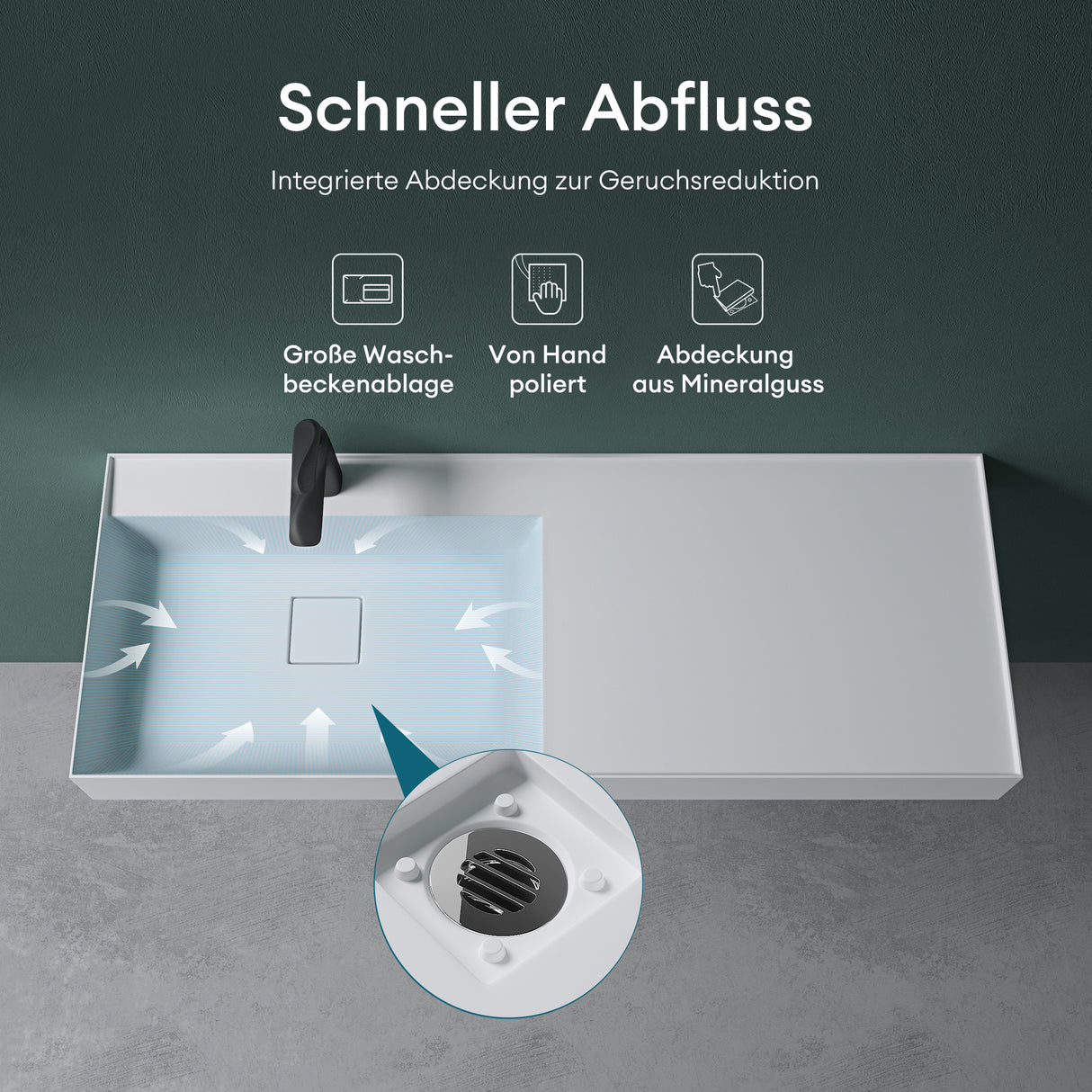 glasvilla Waschbecken Aufsatzwaschbecken Hängewaschbecken Mineralguss Rechteckig Waschplatz Col630