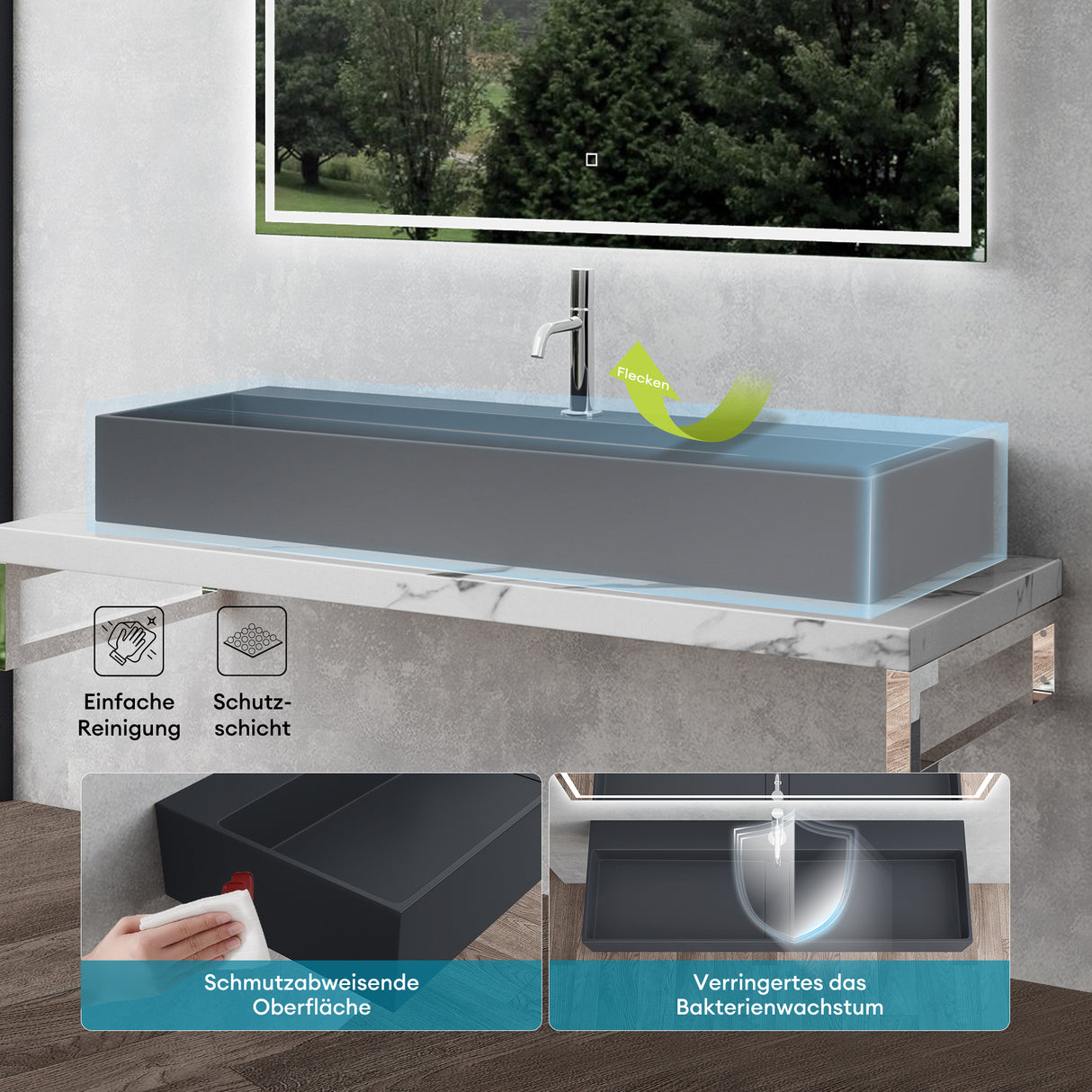 glasvilla Lavabo da Appoggio da Marmo Fuso Lavabo Bagno Sospeso Lavandino Bagno con Foro per la Rubinetteria Col6028