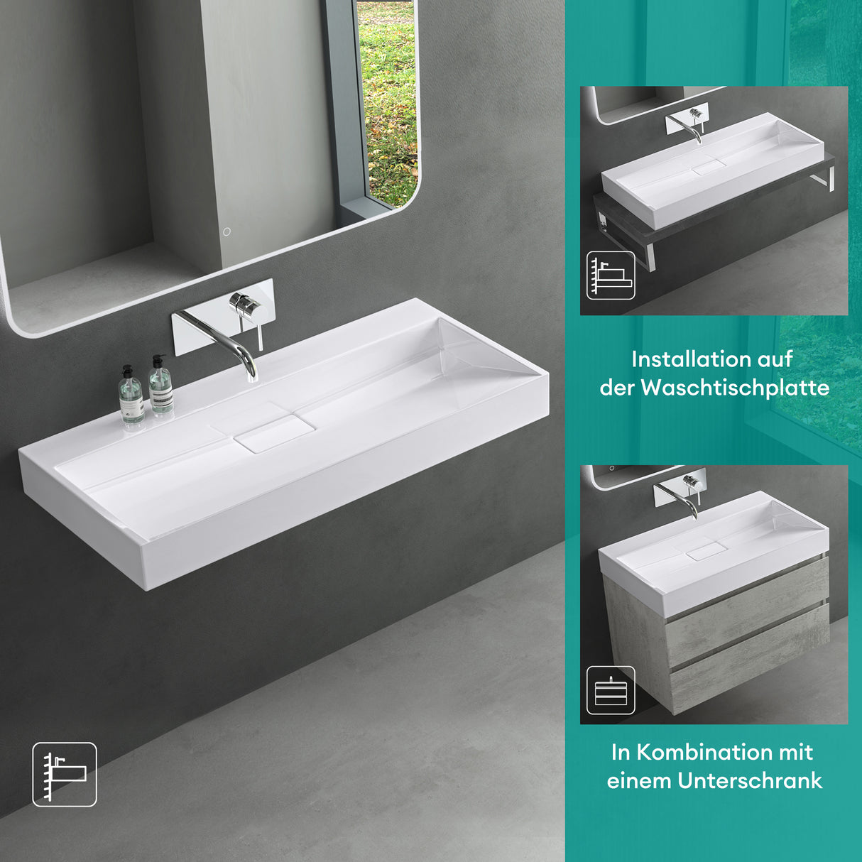 Lavabo Glasvilla Col19 Mineralguss moderno con válvula incluida