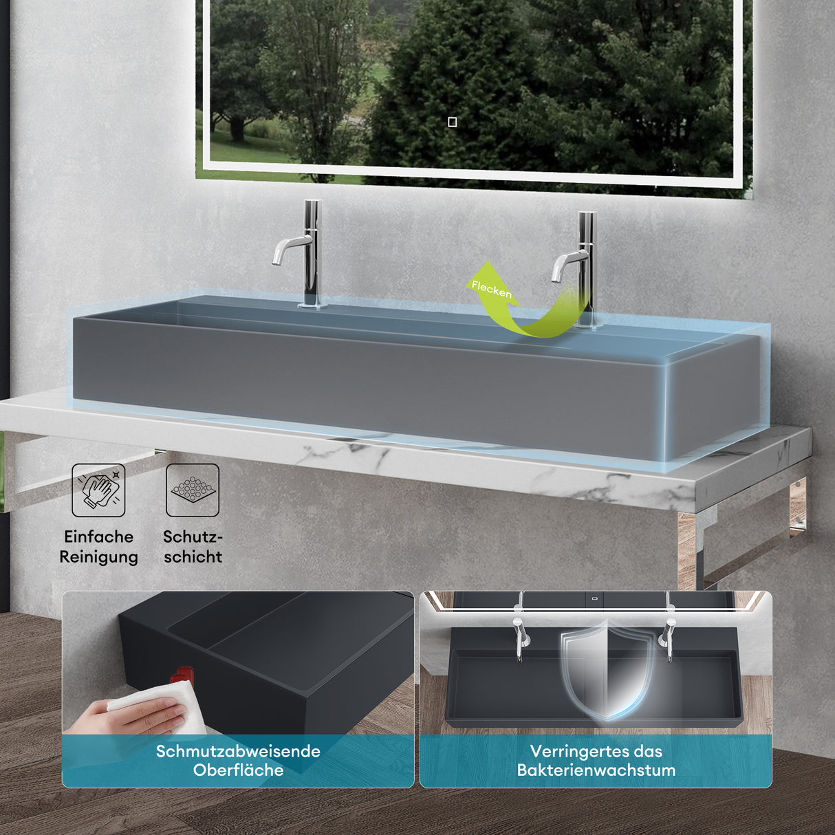 glasvilla Lavabo da Appoggio da Marmo Fuso Lavabo Bagno Sospeso Lavandino Bagno con Foro per la Rubinetteria Col6028