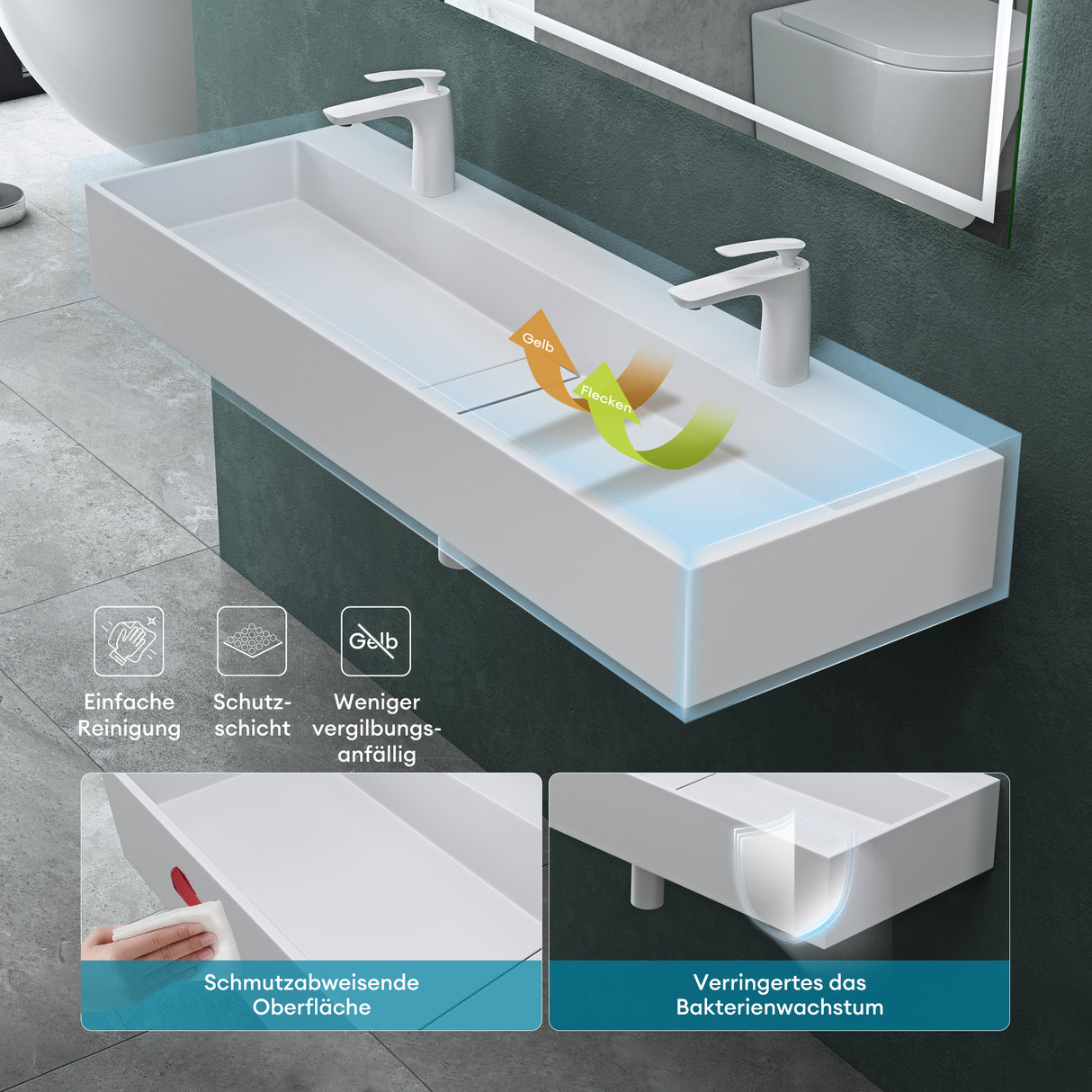 glasvilla Lavabo da Appoggio da Marmo Fuso Lavabo Bagno Sospeso Lavandino Bagno con Foro per la Rubinetteria Col6028