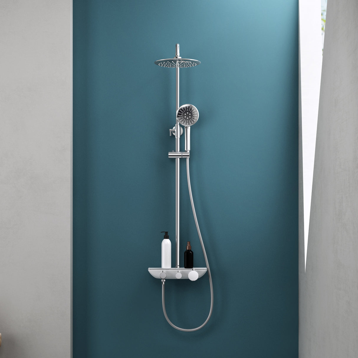 Système de douche Glasvilla avec douchette et pommeau de douche, douche de pluie, kit de fixation murale