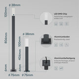 glasvilla Außenleuchte IP65 Wegeleuchte Außen | Pollerleuchte für Garten, 3000K Stehlampe Gartenlampe | Außenlampe Standleuchte 3W Deus Lumina