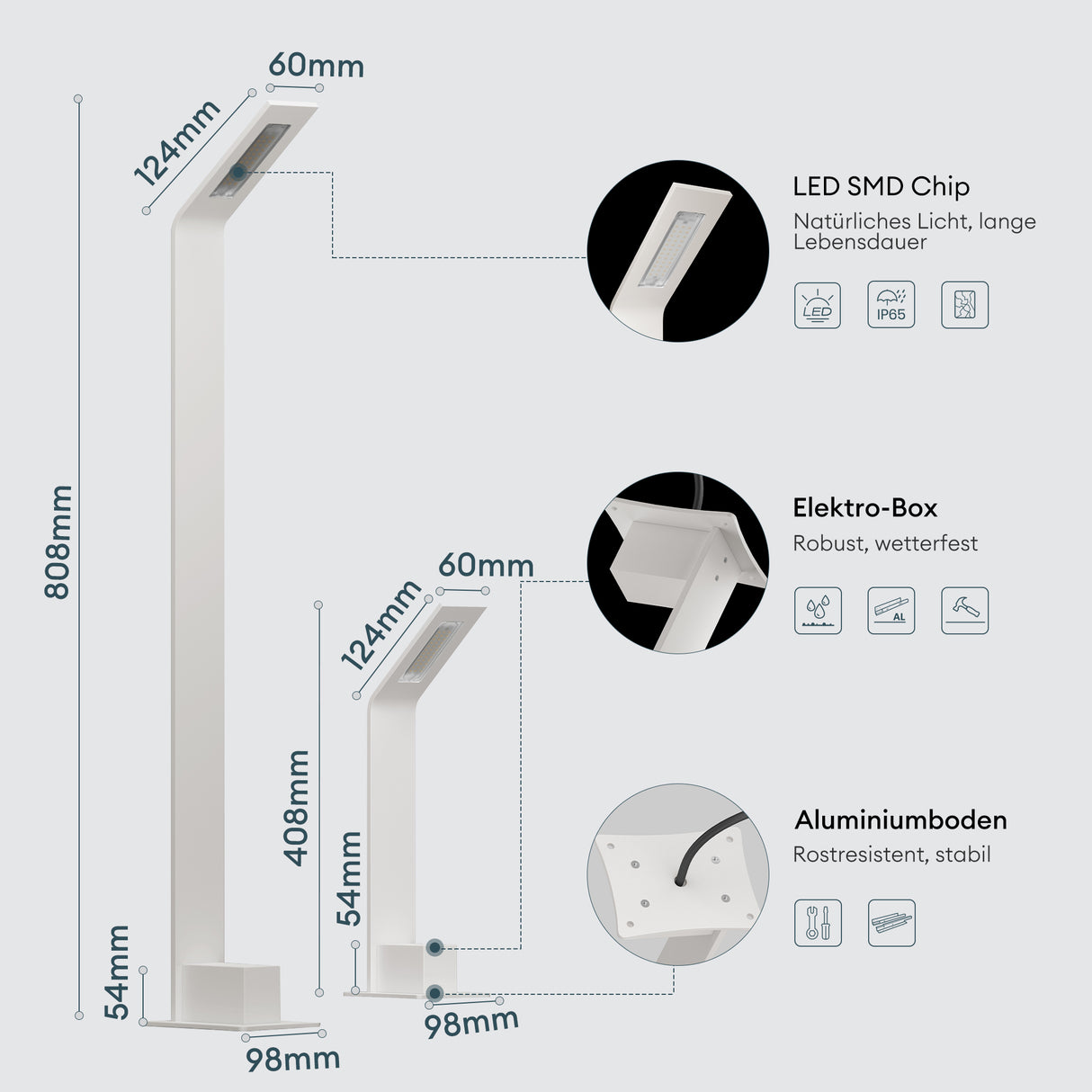 glasvilla Éclairage Extérieur IP65 | Éclairage de Chemin Extérieur | Borne Lumineuse pour Jardin, Lampadaire 3000K | Lampe d’Extérieur Lampadaire 6W Pfadfinder