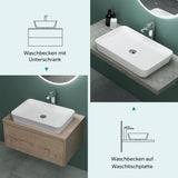 Vasque Glasvilla, vasque à poser en matériau minéral moulé, meuble-lavabo avec raccords DIN standard Col815