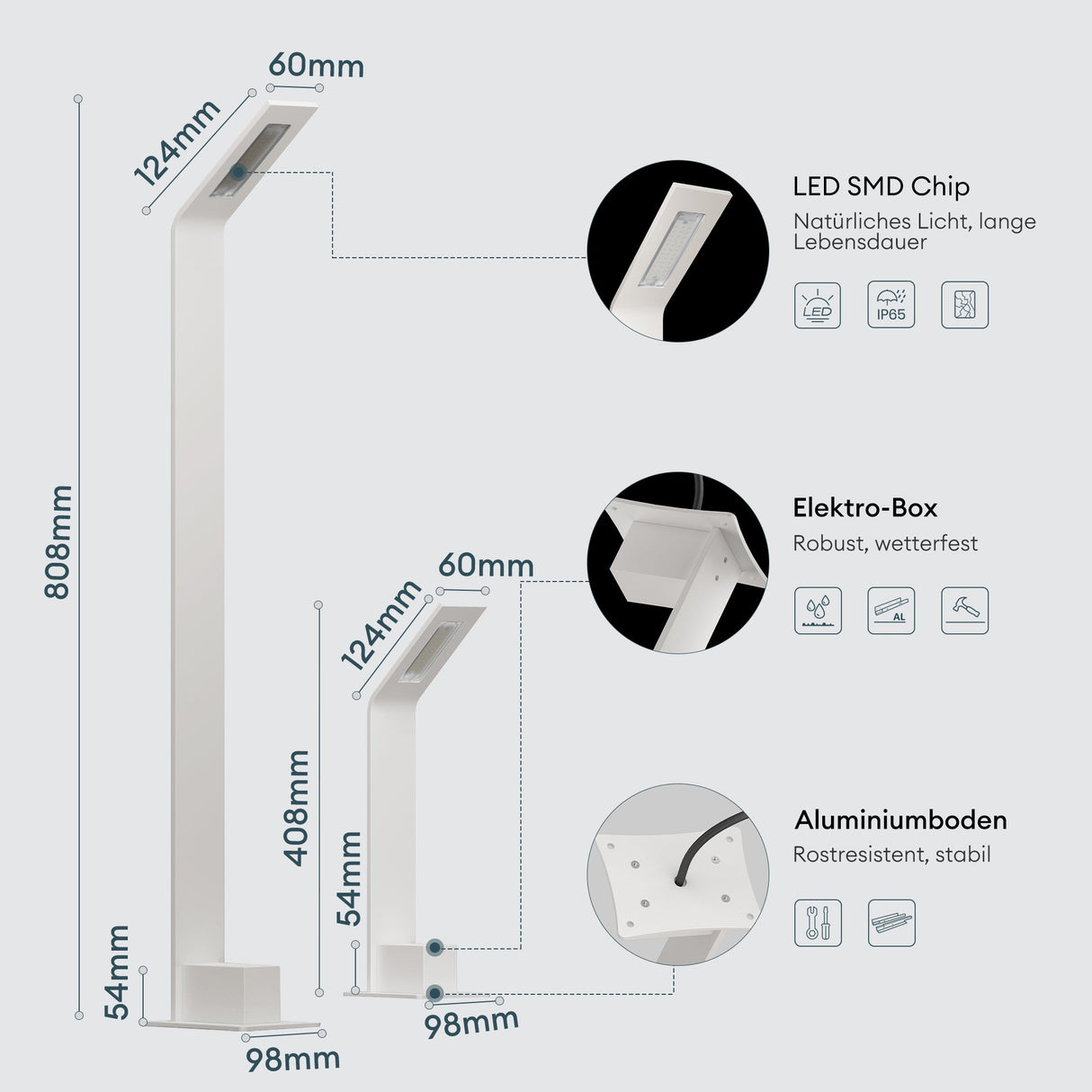 glasvilla Éclairage Extérieur IP65 | Éclairage de Chemin Extérieur | Borne Lumineuse pour Jardin, Lampadaire 3000K | Lampe d’Extérieur Lampadaire 6W Pfadfinder