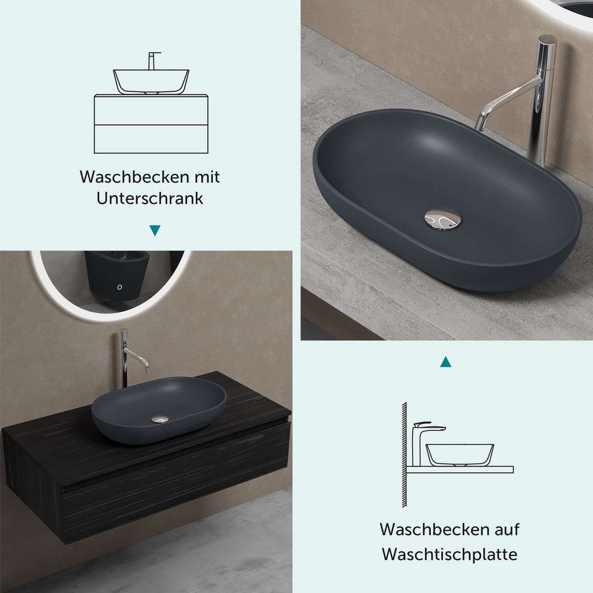 Lavabo Glasvilla, lavabo à poser en fonte minérale, vasque Col808