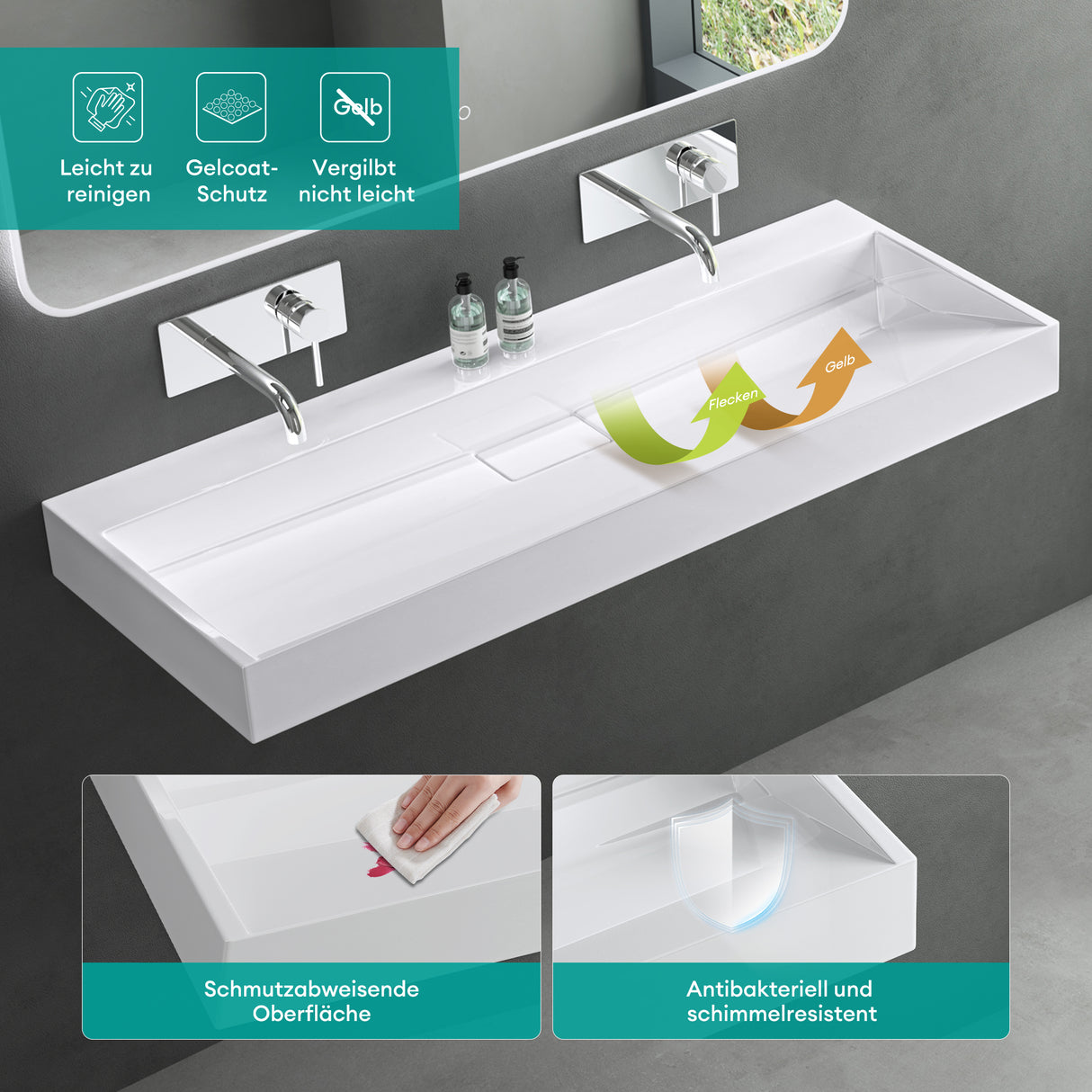 Lavabo Glasvilla Col19 Mineralguss moderno con válvula incluida