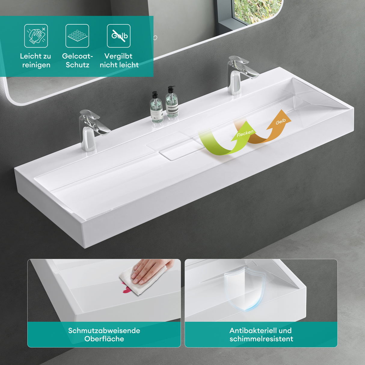 Lavabo Glasvilla Col19 Mineralguss moderno con válvula incluida