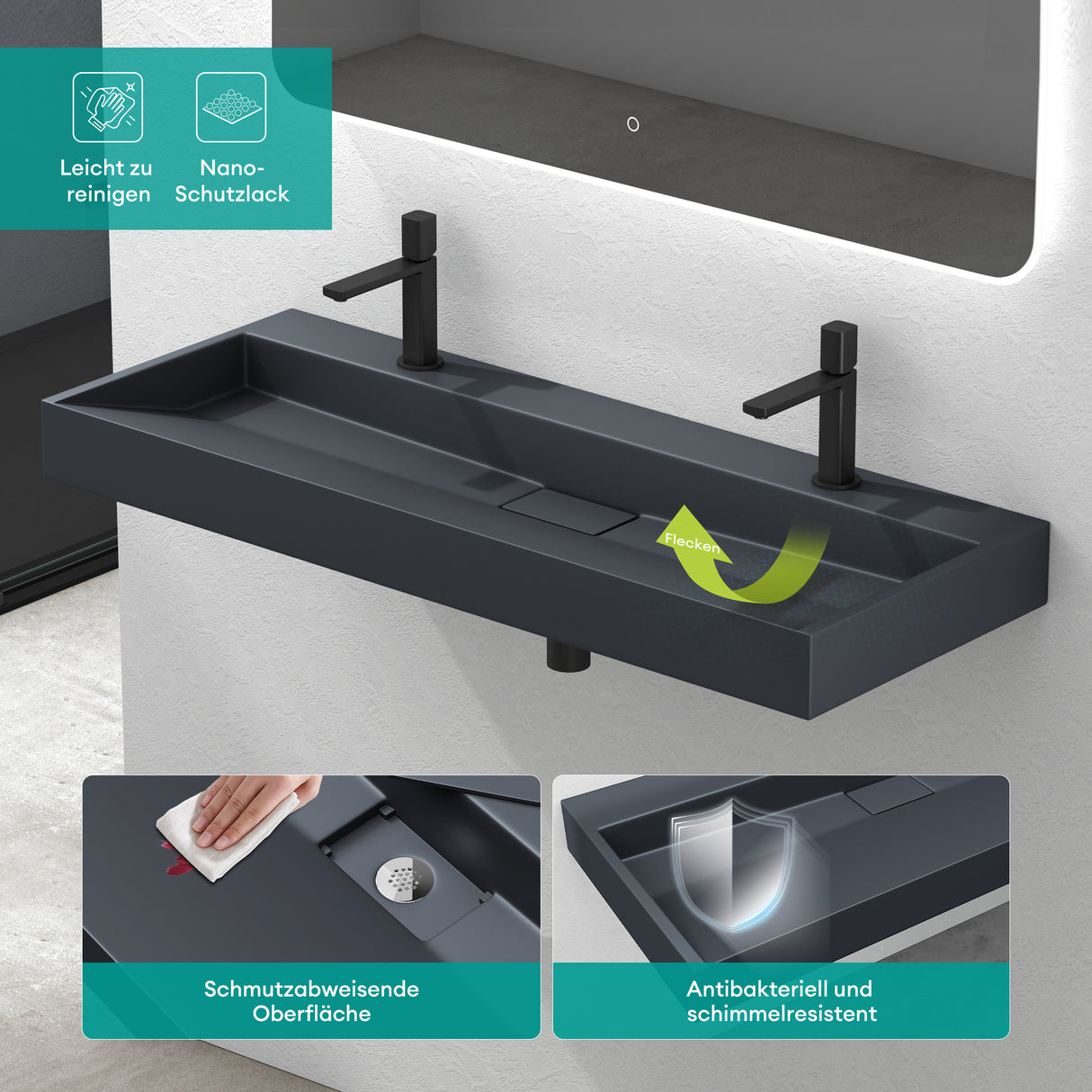 Lavabo Glasvilla Col19 Mineralguss moderno con válvula incluida